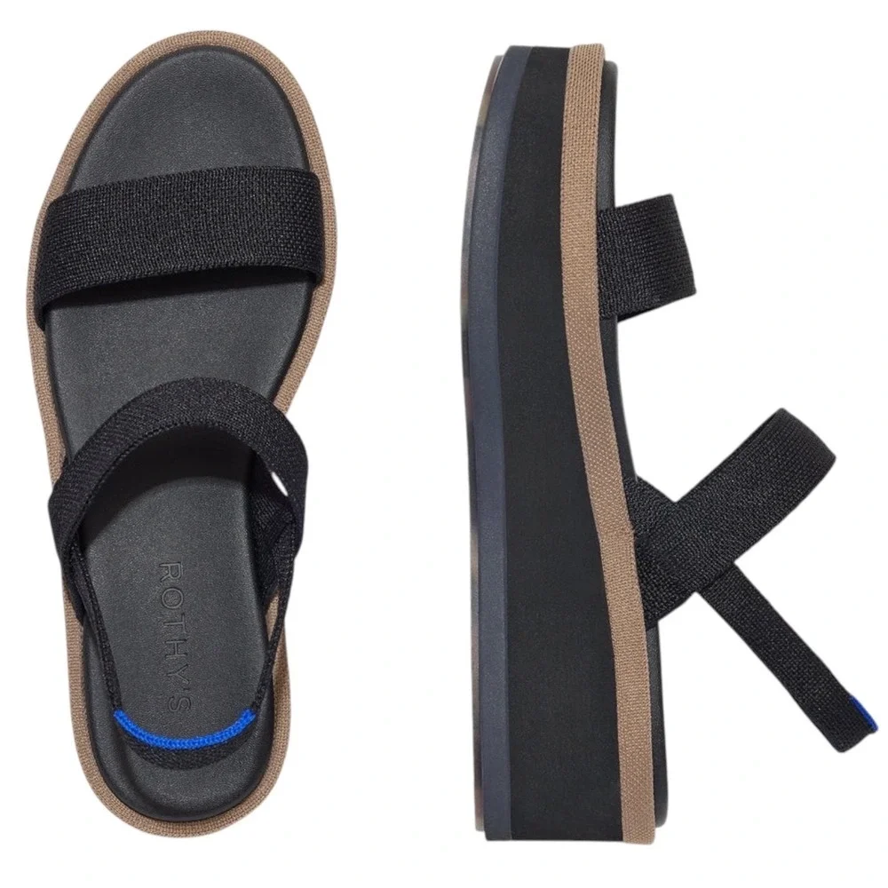 Rothy's The Lightweight Wedge Sandals Black Knit Slingback Size 10.5 Women's